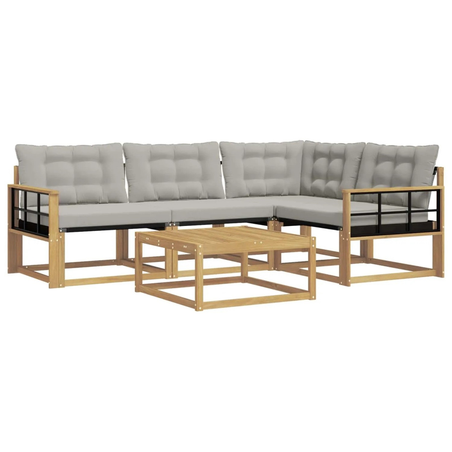 vidaXL Outdoor-Sofagarnitur aus Akazienholz mit Textilene-Polstern in Weiß und Grau, 5-teiliges L-Shape Gartenmöbel-Set für Terrasse und Garten, B/T/H: 79 x 79 x 37 cm - Bild 2