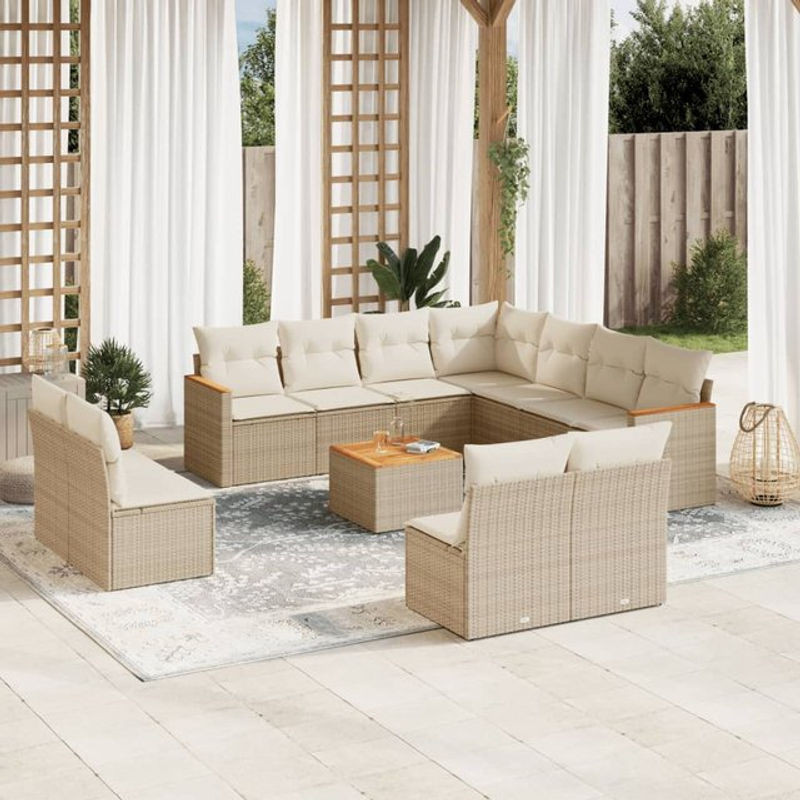 Vidaxl 12-teiliges Gartenmöbel-Set aus Polyrattan mit Kissen in Beige - Bild 1
