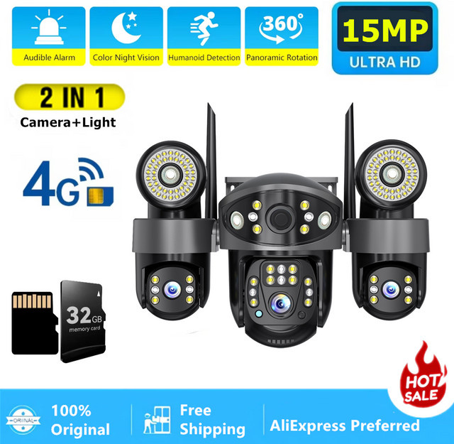 V380 15MP Triple Lens PTZ Outdoor Überwachungskamera mit Auto Tracking, Nachtsicht, 2-Wege-Audio und IP66 Wasserdichtigkeit via WiFi - Bild 1