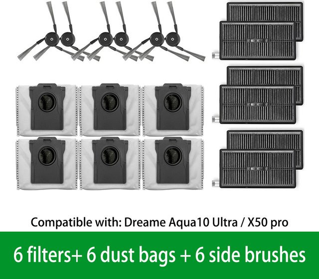 Dreame Roboter-Staubsauger-Zubehör Set für Aqua10 Ultra Roller und X50 Pro mit Hauptbürste, Filtern, Wischtüchern, Staubbeuteln und Seitenbürsten - Bild 1