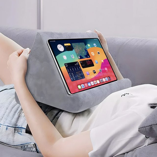 Schwamm Kissen Tablet Halter in Grau für iPad, Samsung, Huawei und Xiaomi mit Multi-Winkel-Funktion - Bild 1