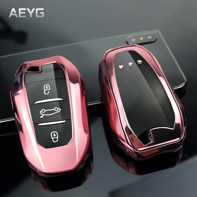Weiche TPU-Autoschlüsselhülle mit Schlüsselanhänger in Pink für Peugeot 308 408 508 2008 3008 4008 5008 und Citroen C4 C6 C3-XR - Bild 1