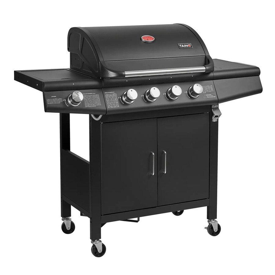 Taino Red 4+1 Gasgrill Grillwagen in Schwarz und Rot mit Edelstahl-Brennern, Seitenbrenner, Warmhalterist und Thermometer - Bild 2