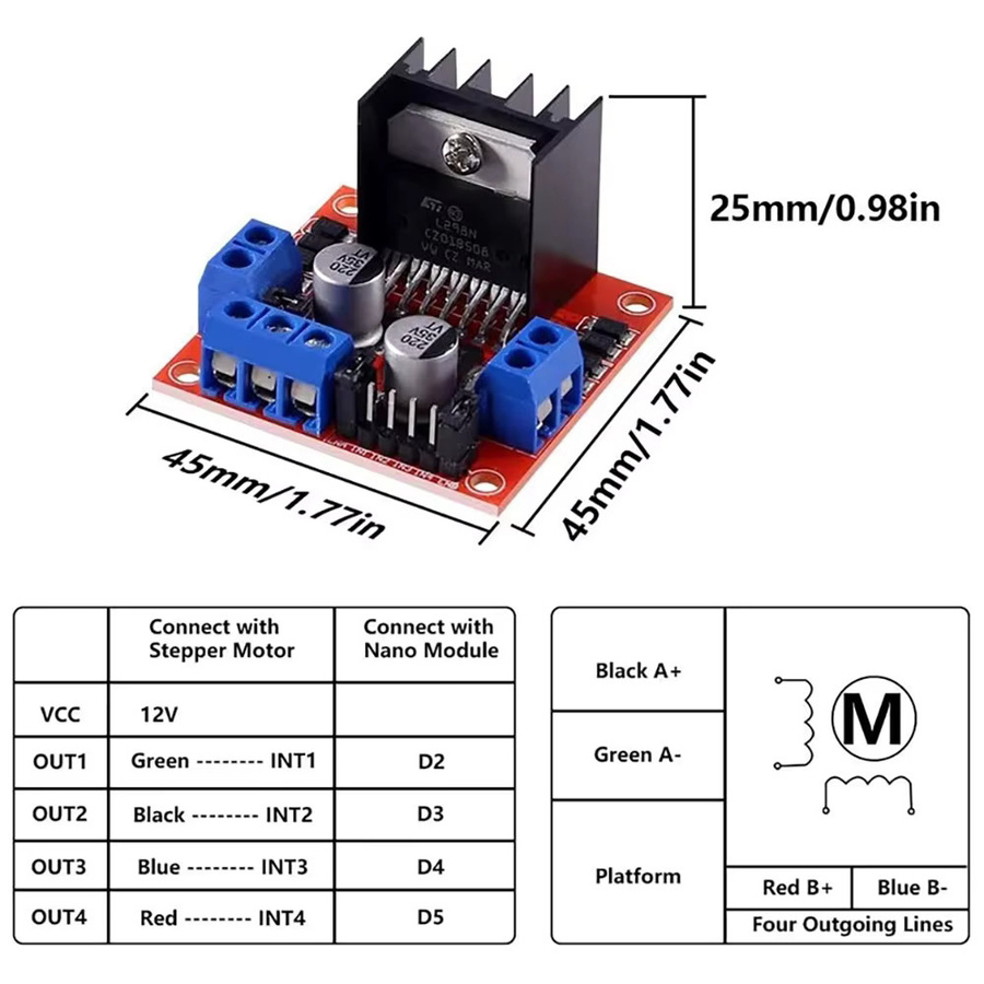 DIYmalls L298N Dual H-Brücken Motortreiber-Modul DC Schrittmotor-Steuerplatine in Rot für Arduino ESP32 ESP8266 Smart Robot Car - Bild 5