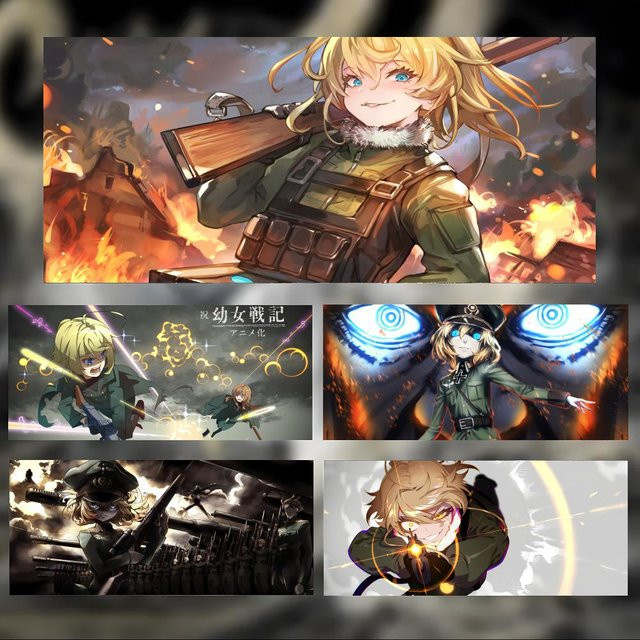 Smart Cool Anime Y-Youjo Senki Gaming-Mauspad für PC, groß und dick mit genähten Kanten, Schwarz/Mehrfarbig - Bild 1