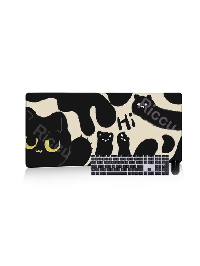 Riccu Mauspad mit schwarzer Katze im Cartoon-Design, große Schreibtischmatte für Laptop und Tastatur, Schwarz - Bild 5