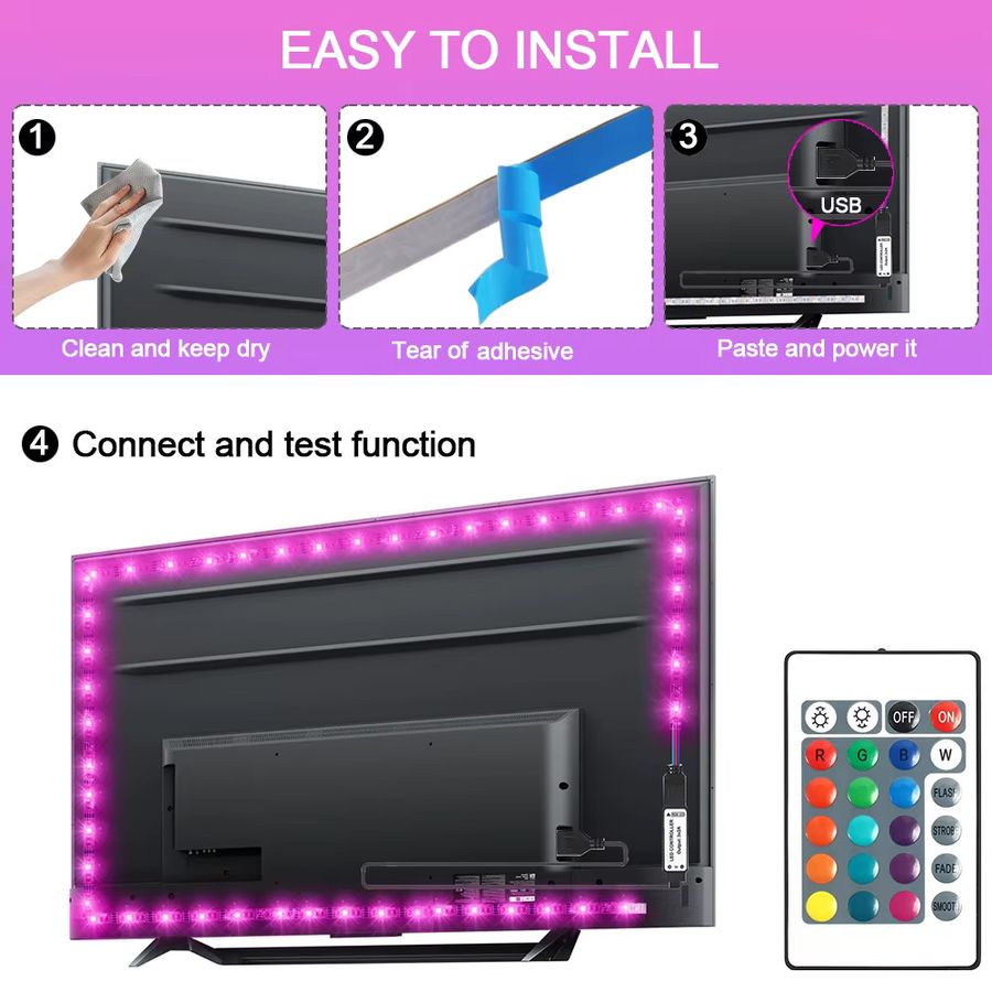 HAGAHA RGB LED-Streifen USB-betrieben Wasserdicht mit 44-Tasten Fernbedienung für Innen- und Außendekoration DC 5V 5050 - Bild 5