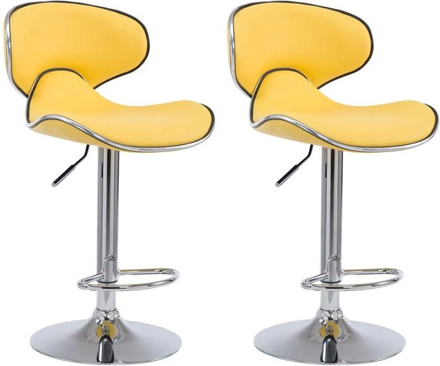 DELUKE 2er Set Barhocker FAMIR aus Kunstleder in Gelb mit silbernen Beinen, B/T/H: 46 x 49 x 88 cm - Bild 1