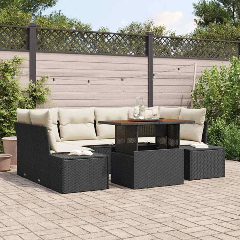 Vidaxl Garten-Sofa-Set aus Poly-Rattan mit Speicherfunktion, 7-teilig, Schwarz - Bild 1