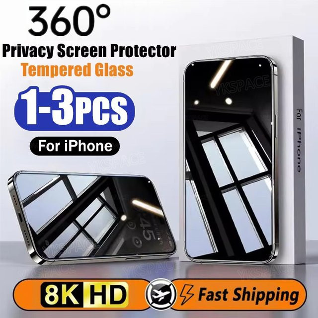 360 Grad Sichtschutz Displayschutz aus gehärtetem Glas für Apple iPhone 17 Air 16 15 14 13 12 11 Pro Max XR XS in Transparent - Bild 1