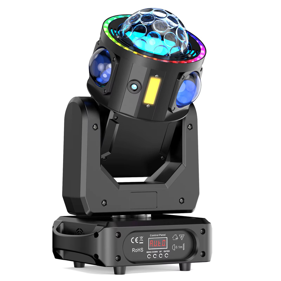 Yiflamefly 3-Achsen Beam Moving Head Licht mit RGBW LED Farbmischung und Lichtstreifen in Schwarz - Bild 5