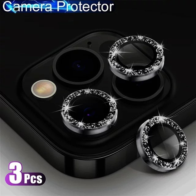 Diamant-Bling Kamera-Schutzglas Set für Apple iPhone 16 15 14 Pro Max Plus in Schwarz und Silber - Bild 1