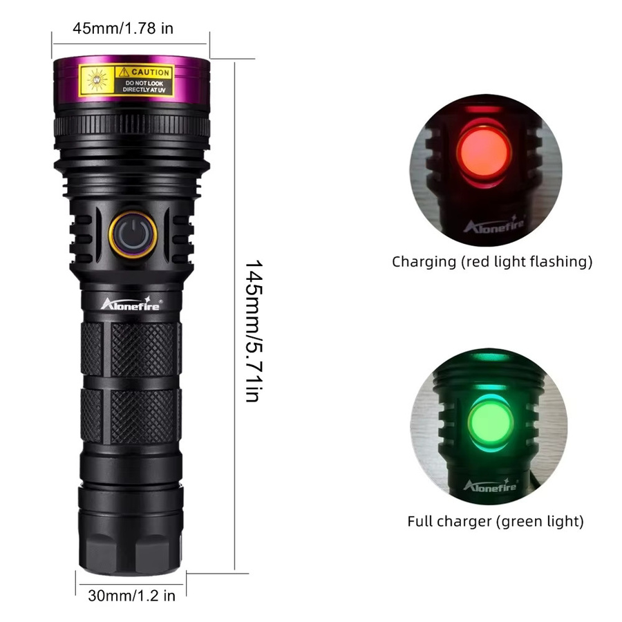 Alonefire Schwarzlicht-Taschenlampe 25W 365nm USB wiederaufladbar in Schwarz zur UV-Kleberhärtung und Erkennung von Hautpilz sowie zur Geldscheinprüfung - Bild 5