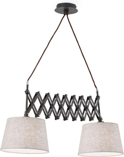 Orion Leuchten Boho Hängeleuchte Factory in Antik mit Leinen und Stahl, Farbe: Beige, Höhe: 100 cm, Durchmesser: 18 cm, 2 x E27 - Bild 1