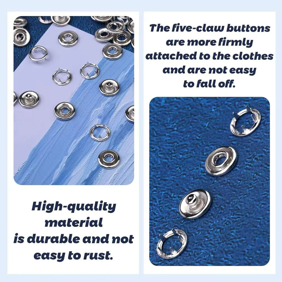 JAY HOME Druckknopf-Kit mit 50 Sätzen Druckknöpfen 9,5mm in Silber aus Metall für Jeans, Stoff und DIY-Bastelprojekte - Bild 3