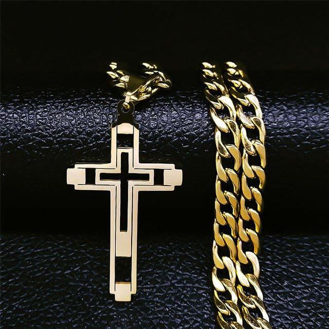 JYTF Halskette mit Kreuz Anhänger, Edelstahl, Gold, Unisex - Bild 1