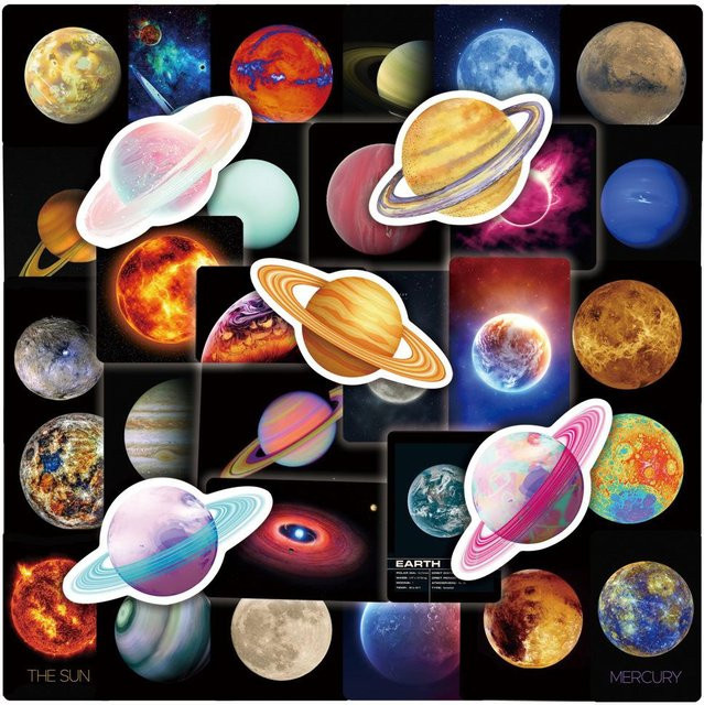 50 Stück Universum Weltraum Planeten Vinyl Aufkleber von Binchi Outdoor Product in Multicolour für Laptop Scrapbooking und Gepäck - Bild 1