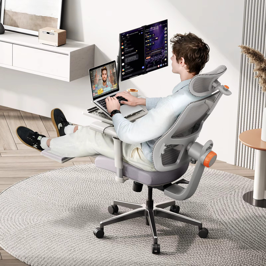 Newtral MagicH-GPro Ergonomischer Home-Office Stuhl mit Arbeitsstation LAPD in Grau mit Fußstütze, 5D-Kopfstütze und 4D-Armlehnen - Bild 2