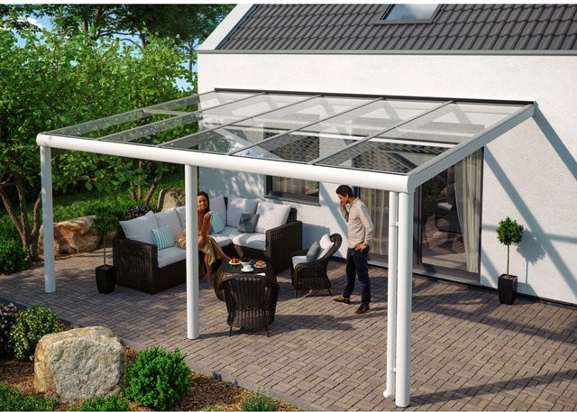 Skan Holz Terrassenüberdachung Monza in Weiß mit Glas-Pultdach, B: 541 cm, T: 307 cm - Bild 1