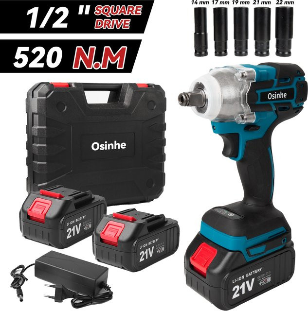 Osinhe Bürstenloser elektrischer Schlagschrauber mit 520 N.m Drehmoment, 1/2 Zoll, blau, kompatibel mit Makita LXT 18 V - Bild 1