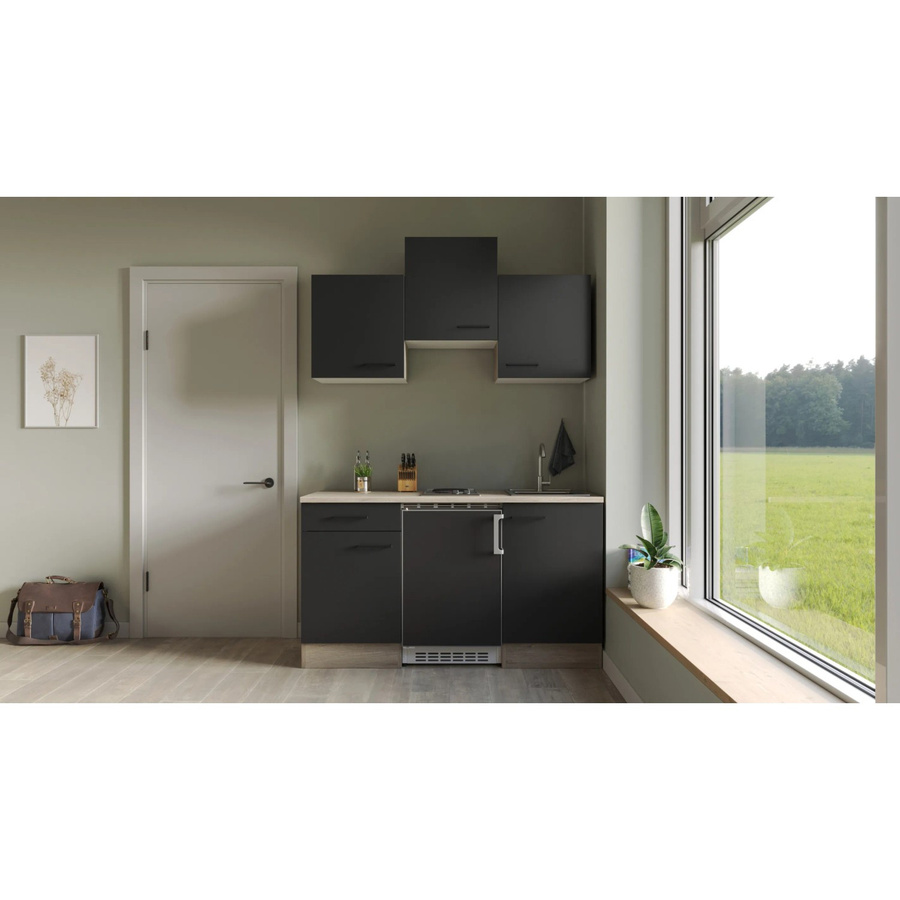 Flex-Well Singleküche Capri Schwarz Matt mit Eichen-Optik B/H/T: 151 x 226 x 60 cm - Bild 2