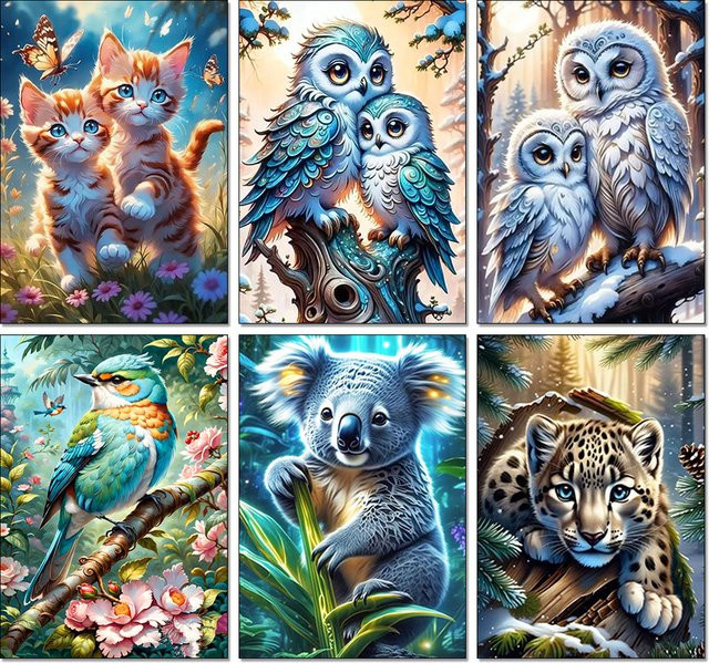 QIZITENG 5D Diamantgemälde Set mit Tier-Motiven Koala und Eule als Mosaik-Stickerei für Kinder und Hobby-Bastler - Bild 1