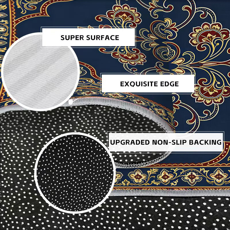 VIKAMA Orient Teppich mit Paisley-Design in Blau, rutschfest und pflegeleicht für dein Wohnzimmer - Bild 3