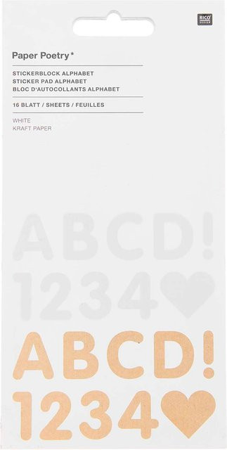 Rico Design Paper Poetry Stickerblock Alphabet aus weißem Kraftpapier mit 16 Blatt - Bild 1