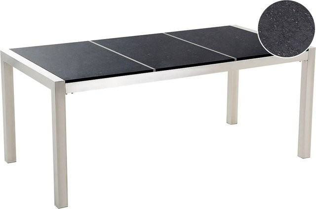 Beliani Gartentisch GROSSETO im Industrial Design aus Metall und Stein, Schwarz Silber, B/T/H: 180 x 90 x 74 cm - Bild 1