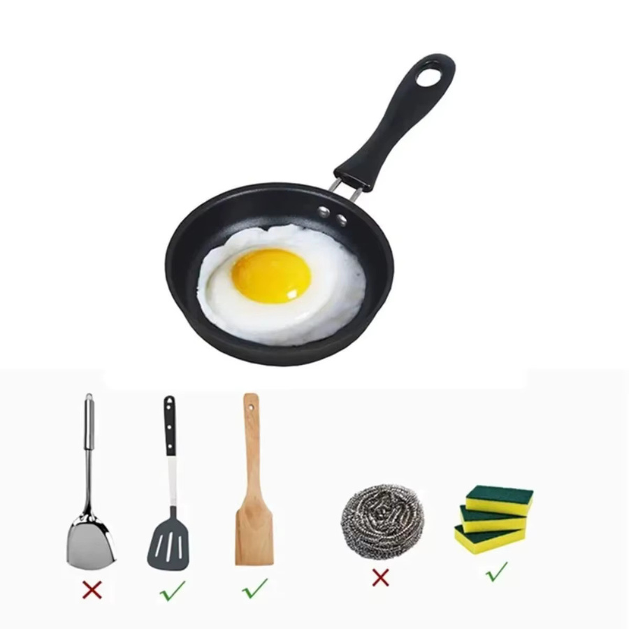 FEB.WIND Mini-Bratpfanne mit Griff in Schwarz, tragbare Pfanne für Eieromeletts, Pfannkuchen und Steak, ideal für Camping und Zuhause - Bild 2