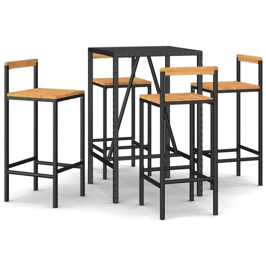 vidaXL 5-teiliges Gartenbar-Set aus Poly-Rattan und Akazienholz in Schwarz - Bild 2