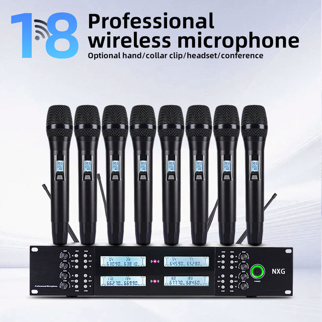 Yamnweo UK-800 Professionelles 8-Kanal UHF-Funkmikrofonsystem für Rackmontage mit 8 dynamischen Handmikrofonen in Schwarz - Bild 1