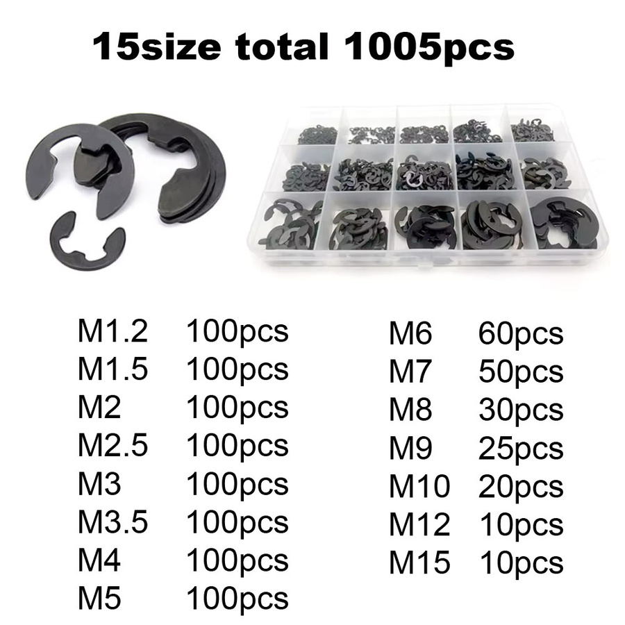 TINGGOO Circlip und Sicherungsringe Sortiment aus Edelstahl in Schwarz, 585 bis 1005 Teile Set - Bild 2