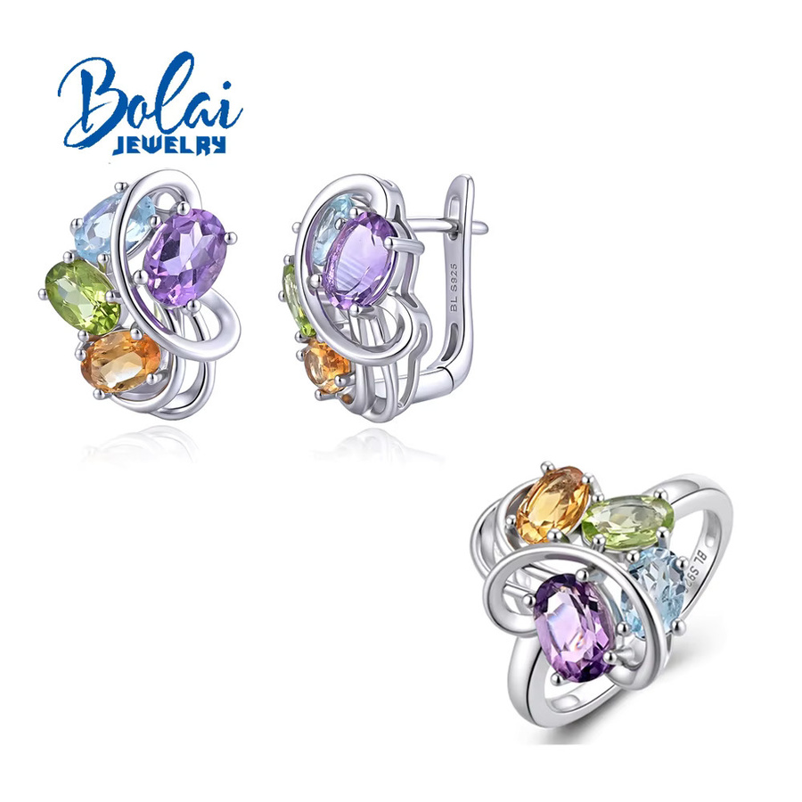 bolaijewelry Schmuckset 925 Silber, Amethyst, Topas, Peridot, Citrin, Damen - Bild 1