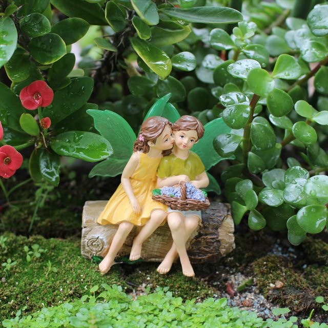 Paar Engel-Gartenstatuen mit leuchtenden Flügeln für Bonsai und Außenbereich, Mehrfarbig - Bild 1