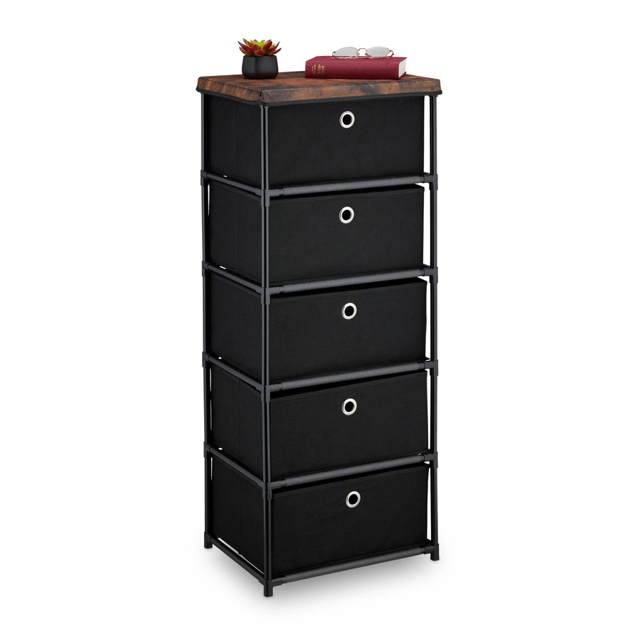 Relaxdays Kommode aus Stahl mit 5 Stoffschubladen in Schwarz, B/T/H: 105 x 43 x 33 cm - Bild 2