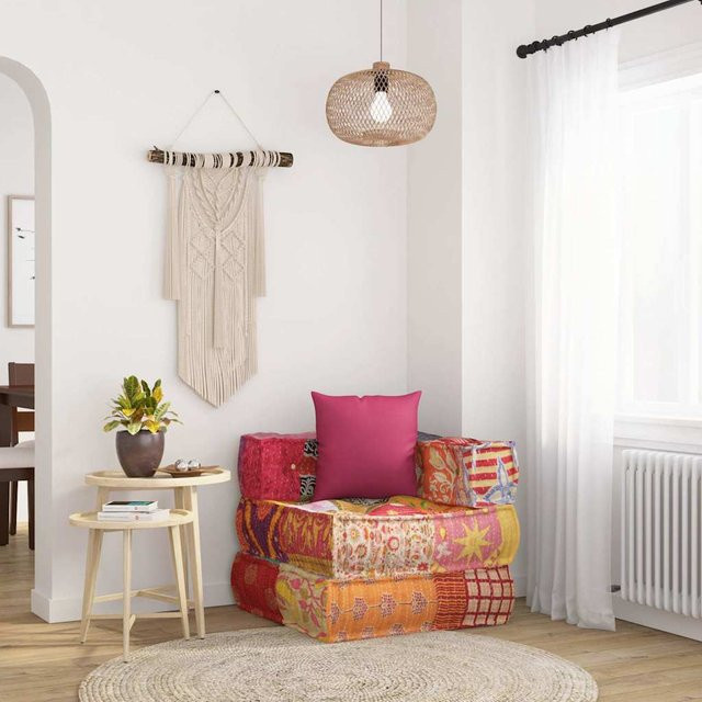 vidaXL Modularer Sitzhocker aus Patchwork-Stoff in Multicolour, Boho-Design, B/T/H: 70 x 70 x 56 cm - Bild 2