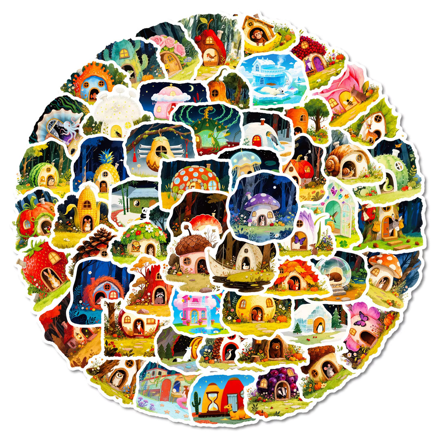 56 Stück Cartoon-Tierhaus-Aufkleber im Waldmärchen-Stil, bunte DIY-Scrapbook-Aufkleber aus Papier für Kinder und Erwachsene - Bild 2