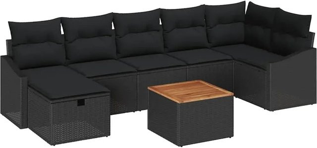 vidaXL Garten-Sofa-Set aus Poly-Rattan in Schwarz mit 8 Teilen, L-Form mit Kissen und Stauraumfunktion - Bild 1
