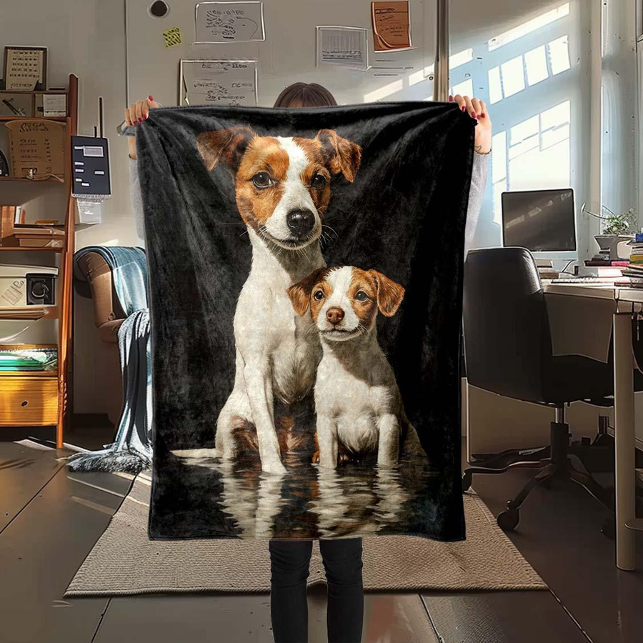 JMG Household Supplies Jack Russell Terrier Fleece-Decke mit Zwei-Hunde-Druck, weich und warm, Mehrfarbig, Breite: 70 cm, Länge: 100 cm - Bild 2