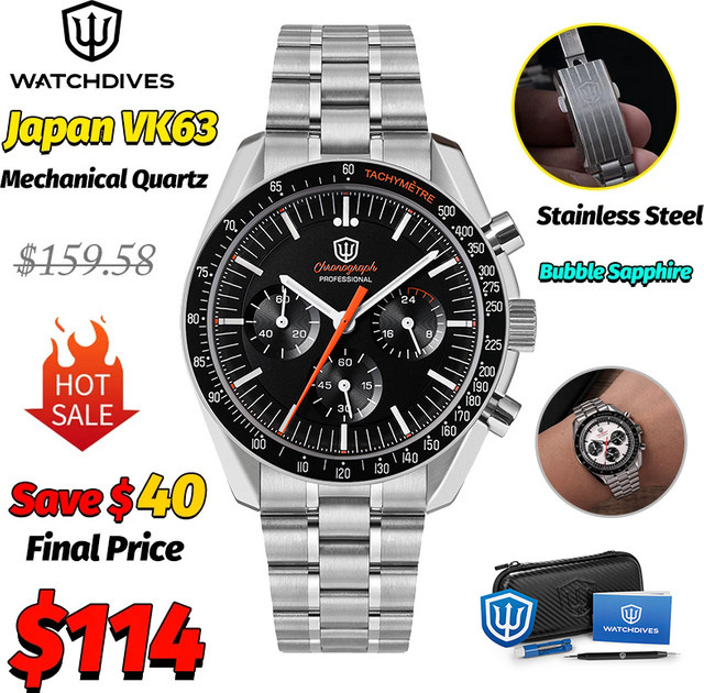 Watchdives Chronograph, Quarz, VK63, Saphirglas, 39 mm, Herren - Bild 1