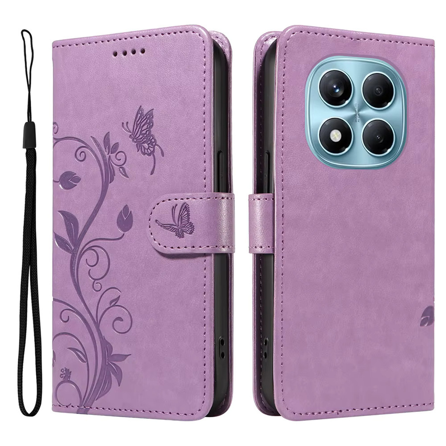 Magnetische Leder-Brieftaschenhülle für Xiaomi Redmi Note Serie in Purple mit Butterfly-Design - Bild 1