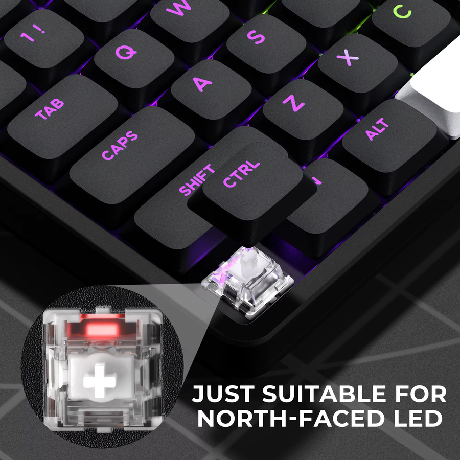 XVX Skyline R2 Double-Shot PBT Tastenkappen Low Profile Shine Through in Schwarz/Weiß mit 127 Tasten - Bild 2