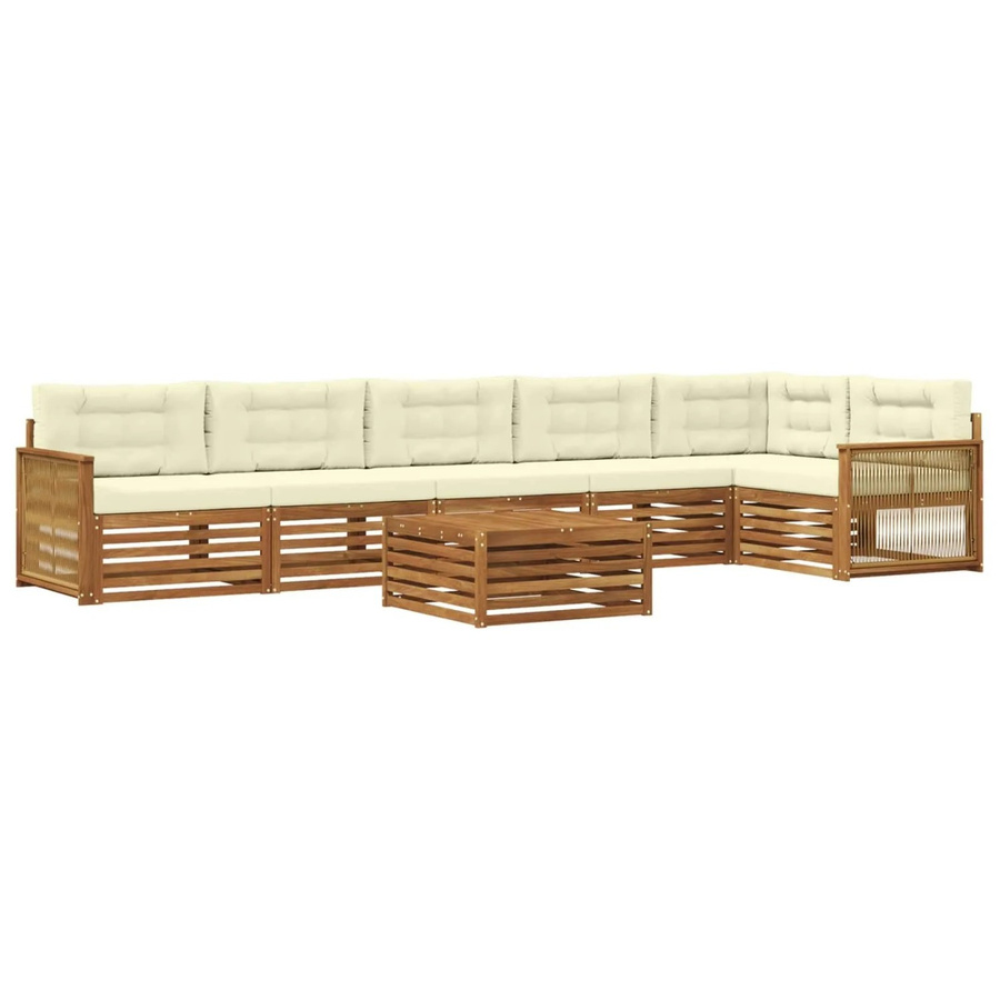 vidaXL Outdoor-Sofagarnitur in L-Form aus Akazienholz mit 7 Kissen in Creme und Beige - Bild 2
