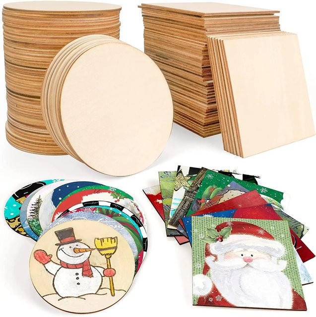 Unbehandelte Holzscheiben für DIY Handwerk in Rund und Quadrat, Beige, Durchmesser: 10 cm - Bild 1
