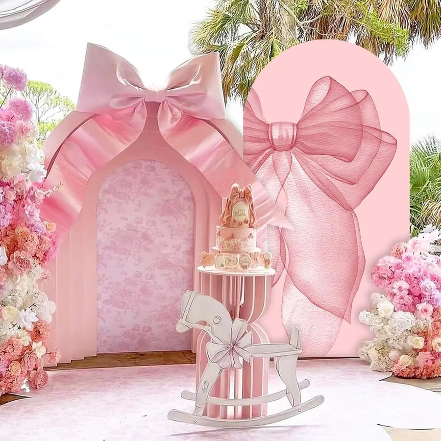 VIKAMA Hintergrundabdeckung für Torbögen mit rosa Schleife für Geburtstag, Hochzeit und Party, Farbe: Pink, B/H: 120 x 50 cm - Bild 2
