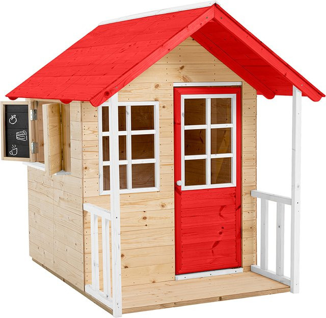 Zwerkules Holzspielhaus Lolla mit Veranda in Natur und Rot, B/T/H: 135 x 120 x 139 cm - Bild 1