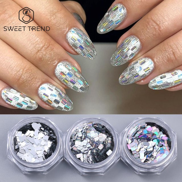 SWEET TREND Nagelkunst-Pailletten, spiegelsilberne Glitzerflocken, 3 Stück - Bild 1
