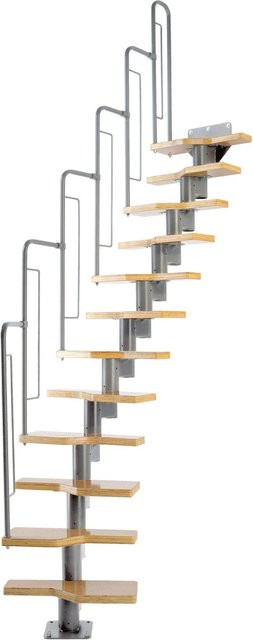 Dolle Systemtreppe Graz Metall mit Raumsparstufen und Geländer in Grau und Buche Optik - Bild 1
