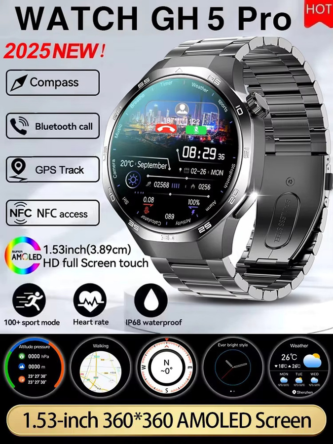 GUHUAVMI Smartwatch, Edelstahl, Schwarz, Herren, GPS, NFC, Bluetooth - Bild 7